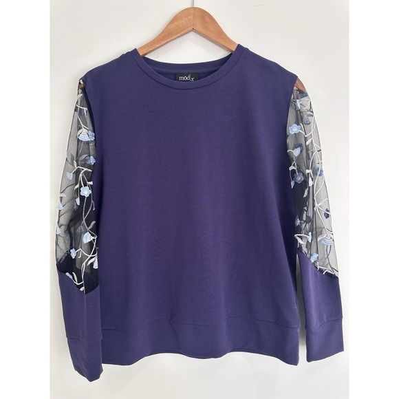ModX Womens Small Purple Light Sweatshirt w/Sheer Floral Long Sleeve Top - Picture 1 of 6